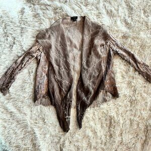 Komarov Crinkle Chiffon Drape Jacket PM | Metallic Bronze Sheer Layered